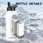 StarSpeed 40oz Insulated Water Bottle with Straws & 2 Lids, Stainless Steel Double Walled Vacuum Water Flask, Wide Mouth Sports Water Bottle for Gym Camping Hiking, White - Image 4