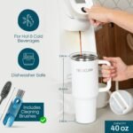 NEOCUPP - 40 oz Tumbler with Handle - Spill Proof Tumbler - Insulated Stainless Steel Design - Includes 3-in-1 Lid Brush, Straw Cleaner, Silicone Bottle Brush, & Boot - Porcelain White - Image 5