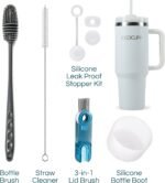 NEOCUPP - 40 oz Tumbler with Handle - Spill Proof Tumbler - Insulated Stainless Steel Design - Includes 3-in-1 Lid Brush, Straw Cleaner, Silicone Bottle Brush, & Boot - Porcelain White - Image 6