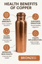 BRONZEO 100% Pure Copper Water Bottle – Hammered Design, 954ml | Ayurvedic Copper Bottle for Health & Detox | Leak-Proof Screw Cap | BPA-Free, Durable, Eco-Friendly, Yoga & Office Use - Image 4