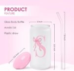SANDJEST Monogrammed Glass Drinking Can Cup with Acrylic Lid and Straw, Personalized Frosted Iced Coffee Tumbler 16oz, Monogram Initial Gifts for Women Girls on Birthday (S) - Image 3