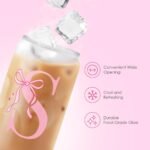 SANDJEST Monogrammed Glass Drinking Can Cup with Acrylic Lid and Straw, Personalized Frosted Iced Coffee Tumbler 16oz, Monogram Initial Gifts for Women Girls on Birthday (S) - Image 4