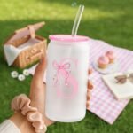 SANDJEST Monogrammed Glass Drinking Can Cup with Acrylic Lid and Straw, Personalized Frosted Iced Coffee Tumbler 16oz, Monogram Initial Gifts for Women Girls on Birthday (S) - Image 5