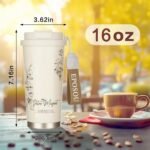 EPOSOU Travel Coffee Mug,leak proof travel mug tumbler with Flip Lid,Reusable Insulated Stainless Steel Cold&hot Brew,16oz,Gifts for Women Men Him Her,for Travel, Hydration, Sports(Creamy Lily) - Image 3