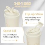 EPOSOU Travel Coffee Mug,leak proof travel mug tumbler with Flip Lid,Reusable Insulated Stainless Steel Cold&hot Brew,16oz,Gifts for Women Men Him Her,for Travel, Hydration, Sports(Creamy Lily) - Image 4