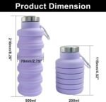 verkelly 2 Pcs Silicone Collapsible Water Bottle, 17oz(500ml) Portable and Lightweight Travel Water Bottle Silicone Foldable Water Bottles(Black+Purple) - Image 3
