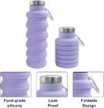 verkelly 2 Pcs Silicone Collapsible Water Bottle, 17oz(500ml) Portable and Lightweight Travel Water Bottle Silicone Foldable Water Bottles(Black+Purple) - Image 4