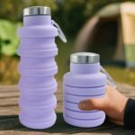 verkelly 2 Pcs Silicone Collapsible Water Bottle, 17oz(500ml) Portable and Lightweight Travel Water Bottle Silicone Foldable Water Bottles(Black+Purple) - Image 5