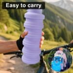 verkelly 2 Pcs Silicone Collapsible Water Bottle, 17oz(500ml) Portable and Lightweight Travel Water Bottle Silicone Foldable Water Bottles(Black+Purple) - Image 6