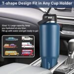 HYDROWION 32 oz Insulated Water Bottle, Car Water Bottle Holder - Double Wall Vacuum Insulated Travel Bottle with Straw Lid, Spout Lid and Flex Cap - Cold for 24H, Hot for 12H, Cobalt - Image 3