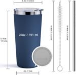 GGQ 20oz Travel Coffee Tumbler Food-Grade 304 Stainless Steel Vacuum Insulated Double Wall Leak-Proof Lid Reusable Straw Hot and Cold Drinks Cup Holder Friendly (Black) - Image 3