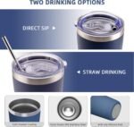 GGQ 20oz Travel Coffee Tumbler Food-Grade 304 Stainless Steel Vacuum Insulated Double Wall Leak-Proof Lid Reusable Straw Hot and Cold Drinks Cup Holder Friendly (Black) - Image 5