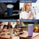 GGQ 20oz Travel Coffee Tumbler Food-Grade 304 Stainless Steel Vacuum Insulated Double Wall Leak-Proof Lid Reusable Straw Hot and Cold Drinks Cup Holder Friendly (Black) - Image 6