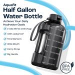 AQUAFIT Half Gallon Water Bottle with Time Marker - Straw & Chug Lid - BPA Free Gym Water Bottle with Straw - Big Gallon Jug (Gray, 64 oz - 2 Lids) - Image 3