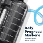 AQUAFIT Half Gallon Water Bottle with Time Marker - Straw & Chug Lid - BPA Free Gym Water Bottle with Straw - Big Gallon Jug (Gray, 64 oz - 2 Lids) - Image 5