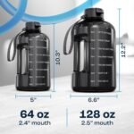 AQUAFIT Half Gallon Water Bottle with Time Marker - Straw & Chug Lid - BPA Free Gym Water Bottle with Straw - Big Gallon Jug (Gray, 64 oz - 2 Lids) - Image 7