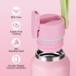 12oz Toddler Cup, Insulated Kids Water Bottle for School Boys&Girls, 304 Stainless Steel Sport Water Bottle with Straws, BPA-Free, Gradient Pink - Image 3