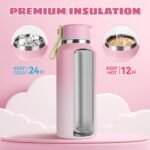 12oz Toddler Cup, Insulated Kids Water Bottle for School Boys&Girls, 304 Stainless Steel Sport Water Bottle with Straws, BPA-Free, Gradient Pink - Image 4