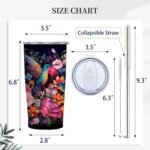 QruKinx Hummingbird Tumbler 20oz | Stainless Steel Travel Mug with Leak-Proof Lid | Bird Insulated Cup for Coffee, Tea and Iced Drinks | Hummingbird Gifts for Women - Image 4