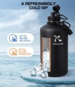 KOLETIKO 1 Gallon Water Bottle Insulated(COLD for 36 Hrs), Non-BPA & Leak Proof, 128 oz Sports Stainless Steel Water Jug Large with Paracord Handle, Straw & Spout Lid, Magic Black - Image 4