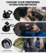 KOLETIKO 1 Gallon Water Bottle Insulated(COLD for 36 Hrs), Non-BPA & Leak Proof, 128 oz Sports Stainless Steel Water Jug Large with Paracord Handle, Straw & Spout Lid, Magic Black - Image 5