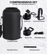 KOLETIKO 1 Gallon Water Bottle Insulated(COLD for 36 Hrs), Non-BPA & Leak Proof, 128 oz Sports Stainless Steel Water Jug Large with Paracord Handle, Straw & Spout Lid, Magic Black - Image 6