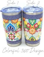 Kuali Tonaltin 20oz Stainless Steel Insulated Tumbler, Colorful Design, Leak Resistant Lid, Travel, Cup Holder Friendly, Eco-Friendly, Re-Usable, Vaso Para Cafe, Aztec, Nahuatl, Talavera - Image 3