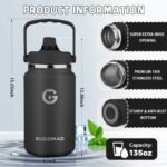 1 Gallon Insulated Water Bottle with Handle, 135 oz Double Vacuum Stainless Steel Water Jug for Hot & Cold Drinks, Leak-Proof Large Wide Mouth Water Flask for Travel, Gym, Biking (Black) - Image 3