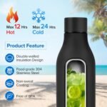 Insulated Metal Water Bottle, 18 oz Stainless Steel Leak-Proof Gym Water Bottle with Lid for Men Women (Black) - Image 3