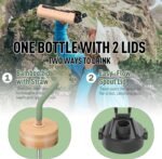 NOLOGLAZIC 24oz Glass Water Bottle with Straw and 2 Lids-Bamboo and Spout Lid, Borosilicate Glass Water Bottle with Silicone Sleeve and Time Marker,BPA Free & Cupholder Friendly,Olive - Image 3