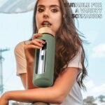 NOLOGLAZIC 24oz Glass Water Bottle with Straw and 2 Lids-Bamboo and Spout Lid, Borosilicate Glass Water Bottle with Silicone Sleeve and Time Marker,BPA Free & Cupholder Friendly,Olive - Image 7