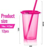 Nuanchu Bulk Tumbler with Lid and Straw 14oz Plastic Cups for Adult Reusable Coffee Drinking Cup Set Water Travel Bottle Mug with Sheets Letter Stickers for Party(Hot Pink,12 Pcs) - Image 3