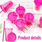 Nuanchu Bulk Tumbler with Lid and Straw 14oz Plastic Cups for Adult Reusable Coffee Drinking Cup Set Water Travel Bottle Mug with Sheets Letter Stickers for Party(Hot Pink,12 Pcs) - Image 4