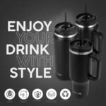 FAHRMOSIS 64 Oz Tumbler with Handle and Straw Half Gallon Water Bottle Stainless Steel Travel Mug for Hot & Cold Drinks, Reusable Water Bottle with Lids and Straw - Black - Image 5