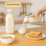 Essmilkee 32 oz Reusable Glass Milk Bottles with Leak Proof Lid and Pour Dispenser, 1 Liter Juice Bottles with Scale, Glass Pitchers with Sleeve, Milk Storage Containers for Fridge [2 Pack] - Image 3