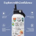 Wondery Official Fifty States Bucket List Travel Water Bottle with Waterproof Stickers and Straw | Cream 32 oz Engraved | Insulated Stainless Steel Vacuum Sealed | Leak Proof - Image 6
