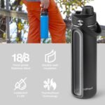 ThermoProof Double-Walled Vacuum Insulated Stainless Steel Water Bottle - Wide Mouth with Chug & Spout Lids, Dishwasher Safe, Reusable, Leakproof, Hot & Cold for Men, Women & Kids - 22oz, Black - Image 3