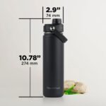 ThermoProof Double-Walled Vacuum Insulated Stainless Steel Water Bottle - Wide Mouth with Chug & Spout Lids, Dishwasher Safe, Reusable, Leakproof, Hot & Cold for Men, Women & Kids - 22oz, Black - Image 4
