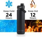ThermoProof Double-Walled Vacuum Insulated Stainless Steel Water Bottle - Wide Mouth with Chug & Spout Lids, Dishwasher Safe, Reusable, Leakproof, Hot & Cold for Men, Women & Kids - 22oz, Black - Image 5