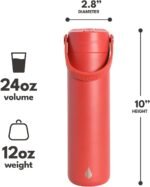 Elemental 24oz Insulated Water Bottle with Straw - 100% Leak-Proof Stainless Steel Core Water Bottles for Travel, Sports and Gym - Double Wall Insulation & BPA Free - Red - Image 3