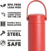 Elemental 24oz Insulated Water Bottle with Straw - 100% Leak-Proof Stainless Steel Core Water Bottles for Travel, Sports and Gym - Double Wall Insulation & BPA Free - Red - Image 5