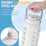 MUKOKO 64oz Glass Water Bottles with Straw and Lid,Half Gallon Water Bottle with Time Marker,Large Glass Water Jug with Silicone Sleeve and Stainless Steel Handle-White - Image 3