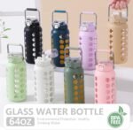 MUKOKO 64oz Glass Water Bottles with Straw and Lid,Half Gallon Water Bottle with Time Marker,Large Glass Water Jug with Silicone Sleeve and Stainless Steel Handle-White - Image 5