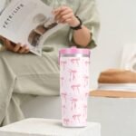 cahduenx 30 oz Bow Tumbler with Straw Handle, Gifts for Women Who Loves Bow, Stainless Steel Insulated Water Bottle Coffee Cups for Home Office Travel - Image 3