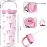 cahduenx 30 oz Bow Tumbler with Straw Handle, Gifts for Women Who Loves Bow, Stainless Steel Insulated Water Bottle Coffee Cups for Home Office Travel - Image 5
