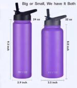 mininoo 24 oz Insulated Water Bottle with Straw Lid, Stainless Steel Double Wall Vacuum, Leak Proof, BPA Free, Keep Cold for 24H & Hot for 12H-2 pack(Purple) - Image 5