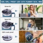 Volhoply 12oz Insulated Leakproof Coffee Mug with Flip & Straw Lid,Double Wall Vacuum Stainless Steel Travel Tumbler Cup with Handle,Reusable Camping Mugs Keep Cold/Hot(Dark Night,1 Set) - Image 4