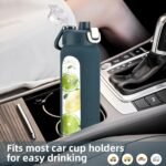 Olivego 32 oz glass water bottle - 1 Litter Motivational Tumbler With Time Marker - Borosilicate Glass Water Bottles With Silicone Sleeve and 2 Lids - Handle Spout Lid & Bamboo Straw Lid - Image 5