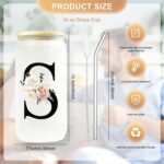 Personalized Gifts for Women,16 oz Custom Mug, Monogrammed Initial Glass Cups with Lids and Straws, Cute Glass Coffee Tumbler, Personalized Gifts for Christmas, Birthday (C) - Image 3