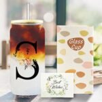 Personalized Gifts for Women,16 oz Custom Mug, Monogrammed Initial Glass Cups with Lids and Straws, Cute Glass Coffee Tumbler, Personalized Gifts for Christmas, Birthday (C) - Image 5